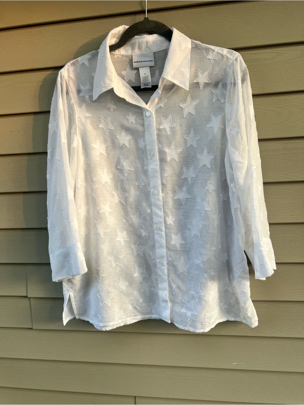 Alfred Dunner White Star-Embroidered Sheer Button-Front Shirt - Size 14